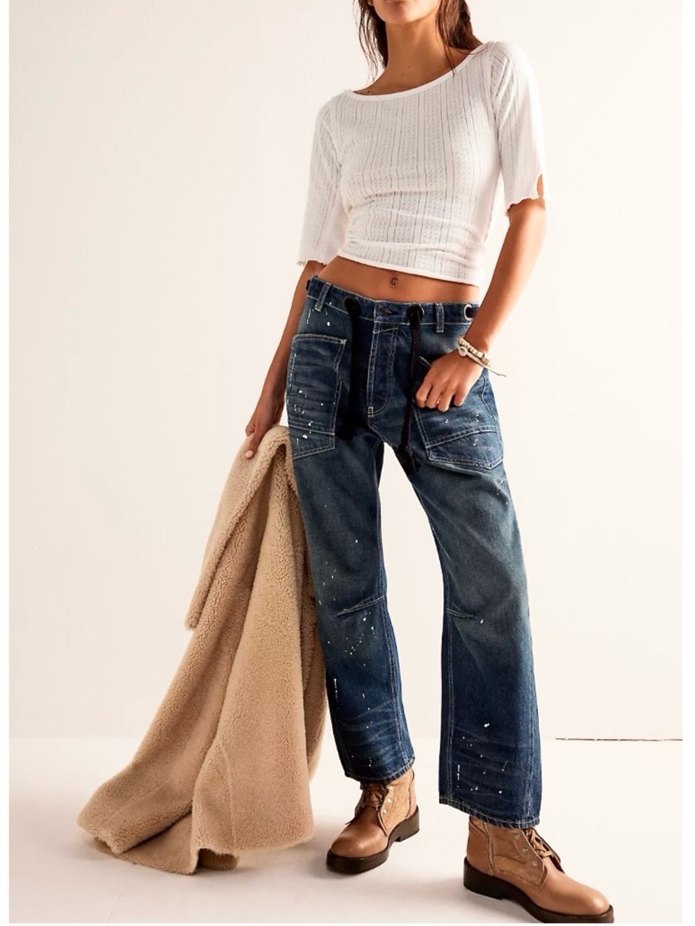 NWT Free People Moxie Pull-On Barrel Jeans Cerulean Skies W 27 We The Free